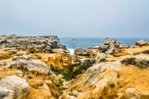 Europe, Portugal, Centro Region, Peniche Peninsula, Miradouro de Remedios, dry river course on the rocky coast Europe, Portugal, Centro Region, Peniche Peninsula, Miradouro de Remedios, dry river course on the rocky coast